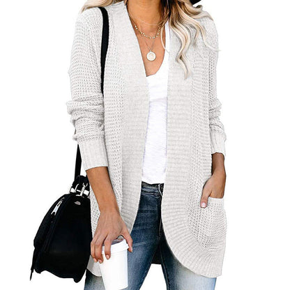 Damen Strickjacke Lässig Offene Front mit Taschen