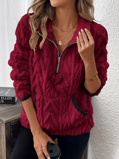 Damen Fleece Pullover Weich Reißverschluss Taschen