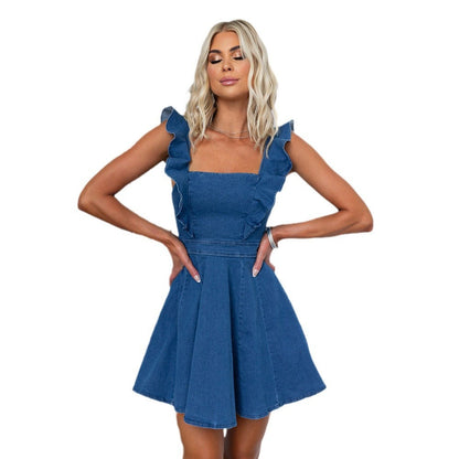 Damendress Jeansstyle mit Rüschen Trendig