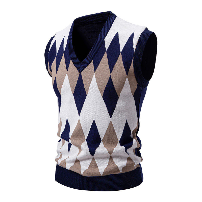 Herren Strickpullover Ärmellos Elegant Diamant Muster