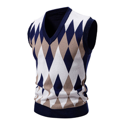 Herren Strickpullover Ärmellos Elegant Diamant Muster
