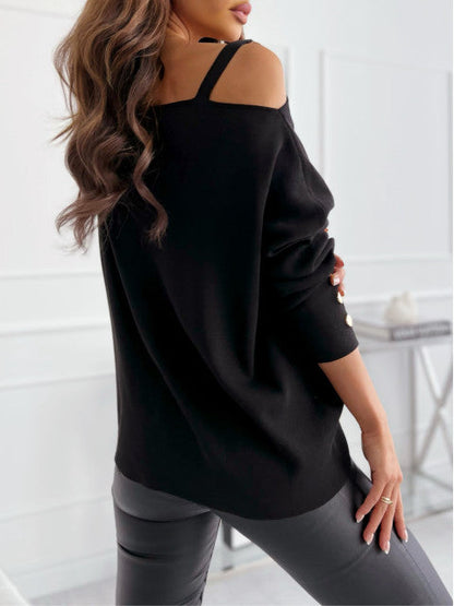 Damen Pullover Schulterfrei Trendig Elegance