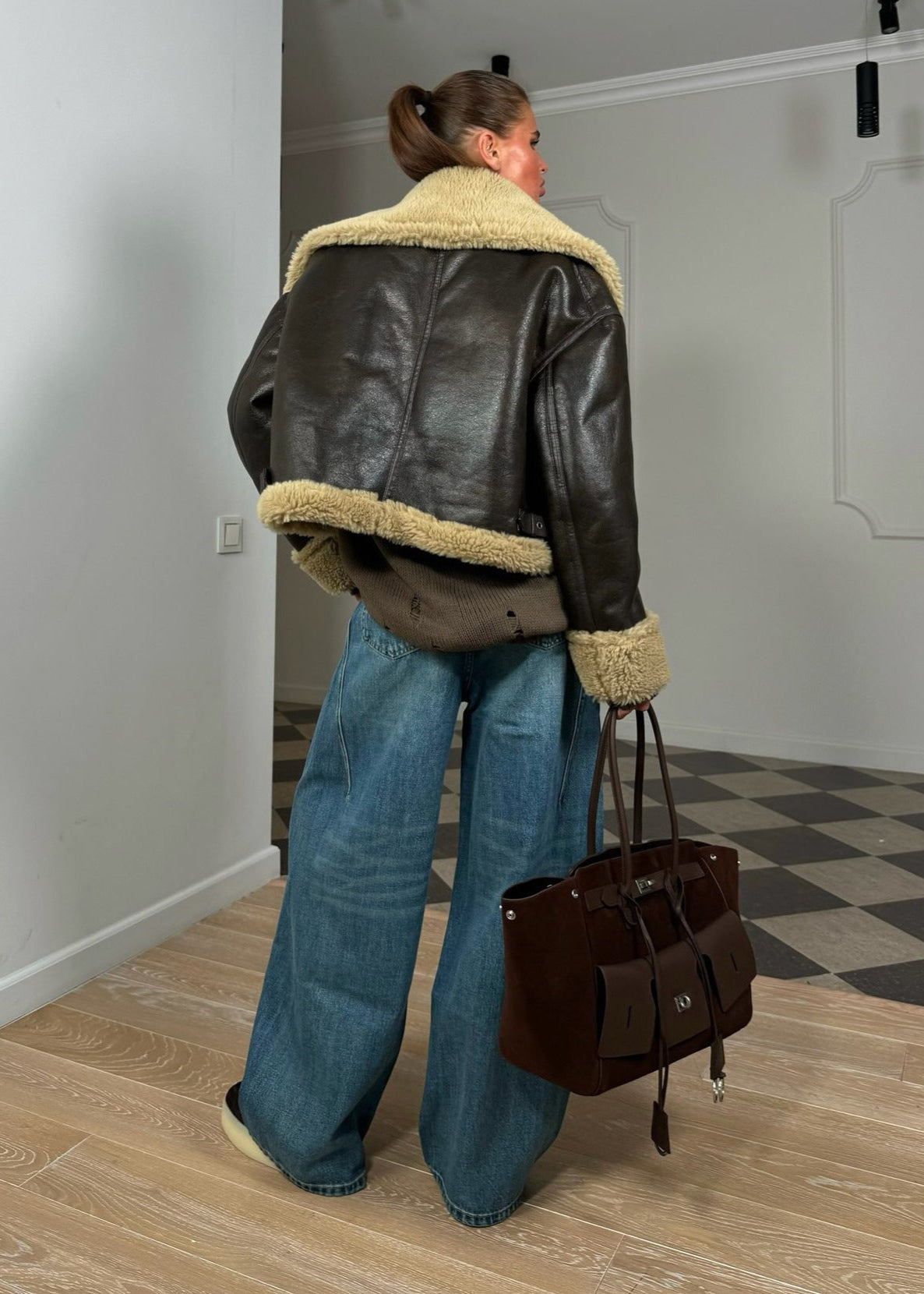 Elegante Lederjacke Pilotenstil Gefüttert - IdealeKleiden