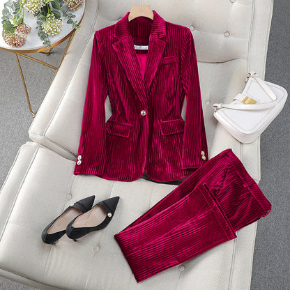 Elegantes Blazer-Kleid Satz, Taillierte Form, Samt Optik - IdealeKleiden