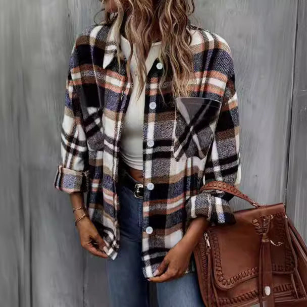 Frauen Jacke Woll Lässig Karo Elegantes Design - IdealeKleiden