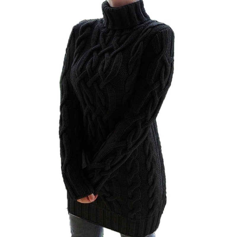 Kabelstrick Rollkragenpullover Lässig Lang