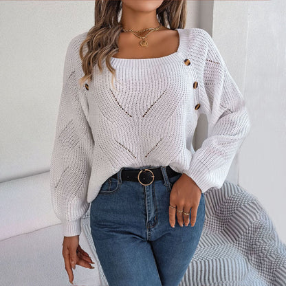 Bequemer Einfarbiger Strickpullover Für Damen