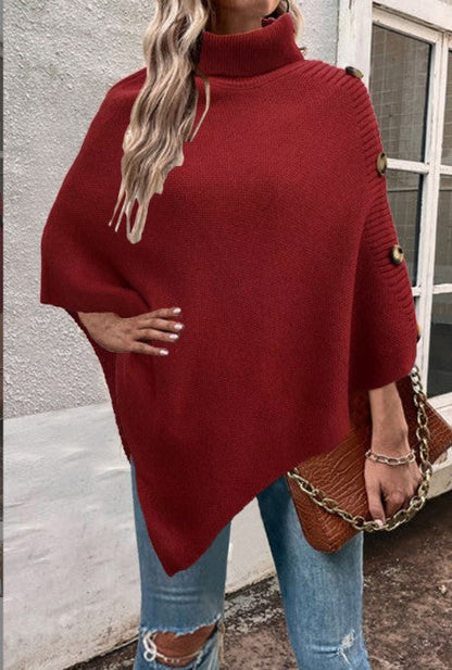 Damen Strickponcho Hochkragen Elegantes Design