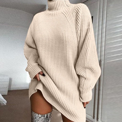 Damen Pullover Grobstrick Hochkragen Asymmetrisch