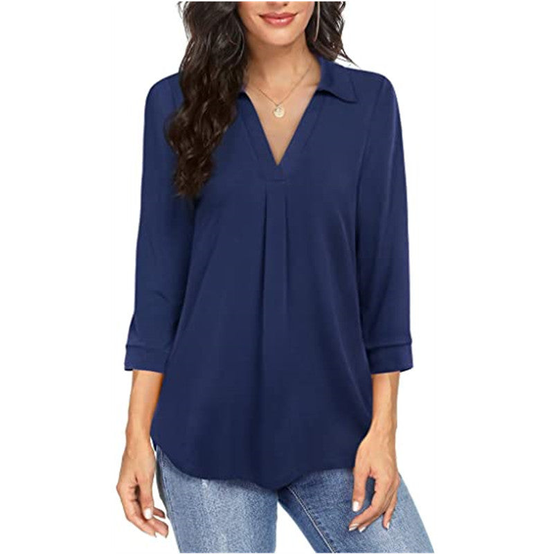 Damen Bluse V-Ausschnitt Kurzarm Elegant