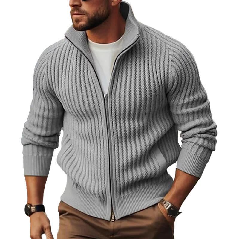 Herren Strickjacke Modern Rippdesign Reißverschluss