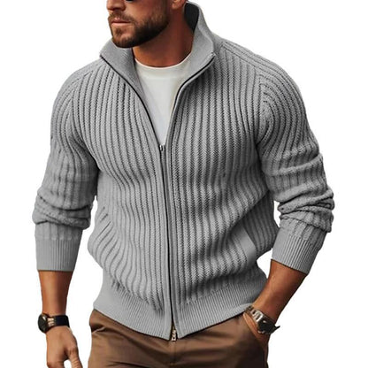 Herren Strickjacke Modern Rippdesign Reißverschluss