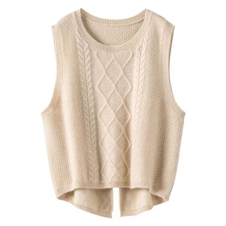 Damen Strickweste Ärmellos Zopf Muster Modern Style