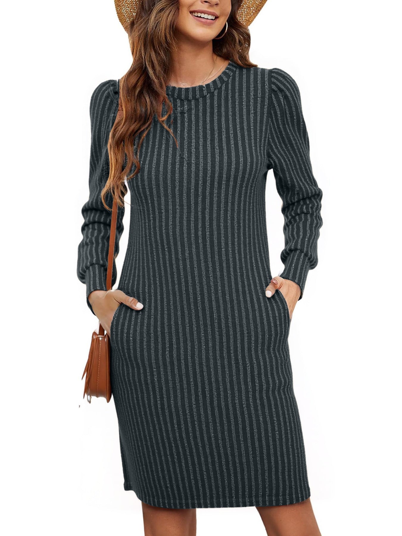 Damen Pulloverkleid Rüschendetails Seiten-Taschen