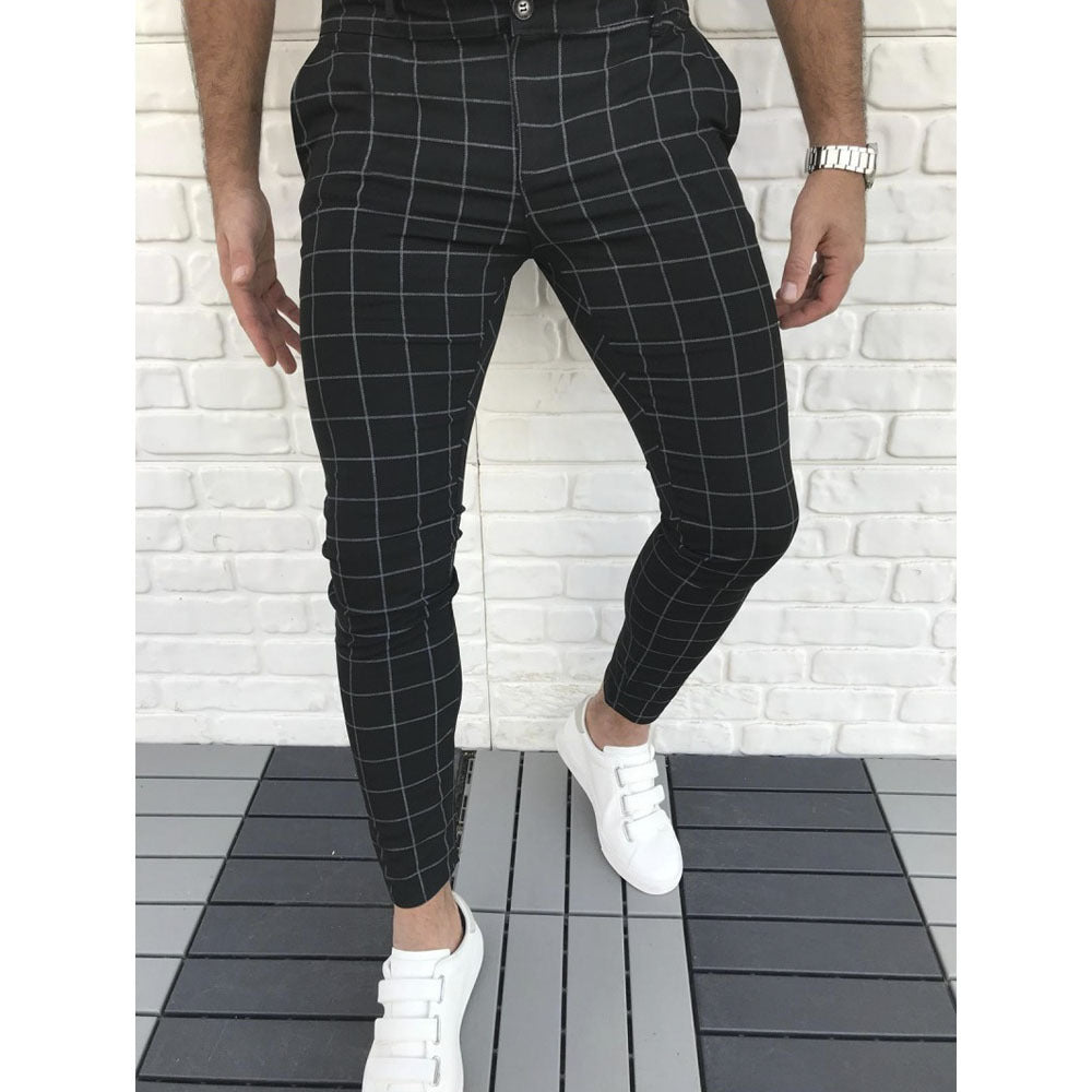 Herren Slim Fit Anzughose Karomuster Modern