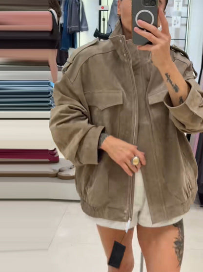 Damen Lederjacke Oversize Casual Style
