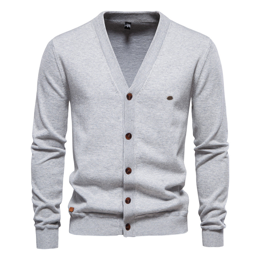 Herren Strickjacke V-Ausschnitt Modern Holzknöpfe
