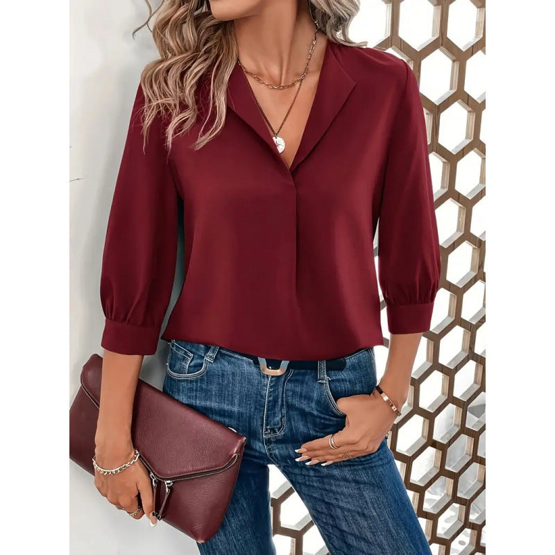 Damenbluse Elegantes Design V-Ausschnitt 3/4 Ärmel