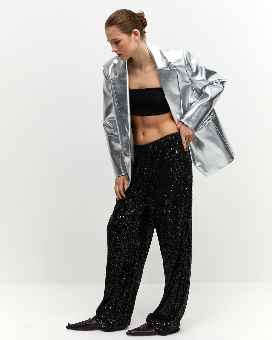 Glitzernde Damen-Hose Elegant Palazzo-Style