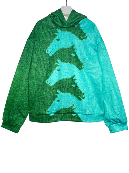 Damen Hoodie Pferdedesign Bequem Oversized