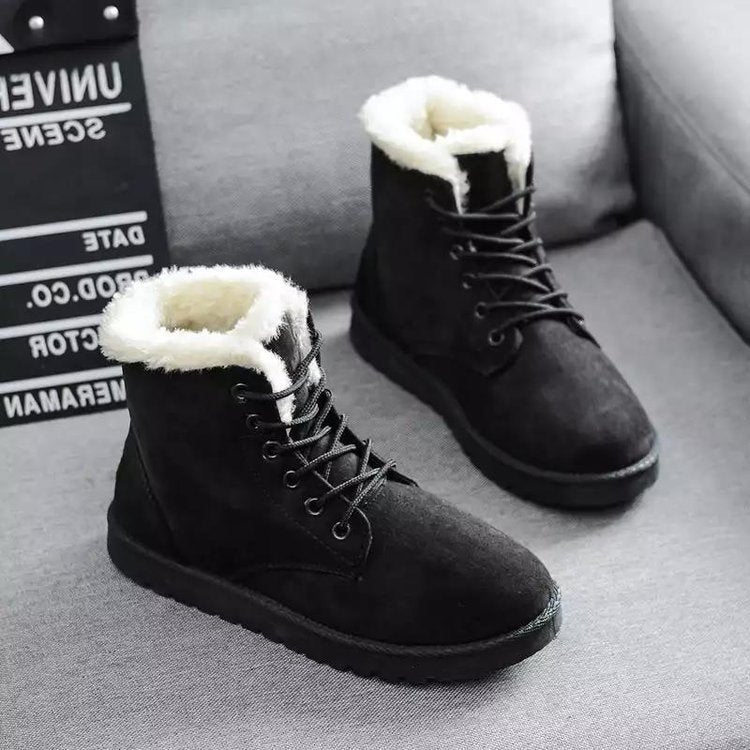 Stylische Winterstiefel Wildleder Schnürung Kunstfell