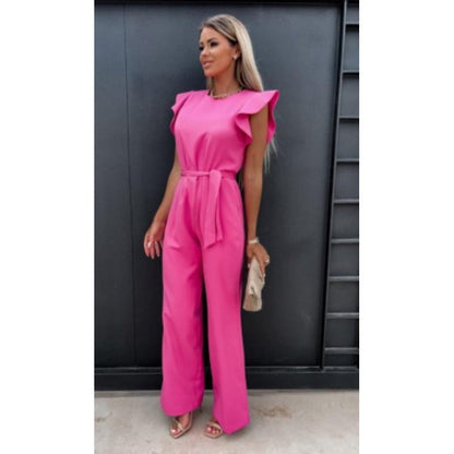 Damen Jumpsuit Elegant Weitbeinig Rüschen Ärmel