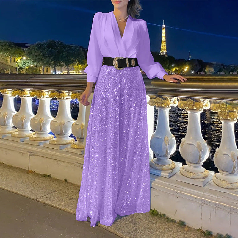 Damen Abendkleid Elegant Schimmernde Blume