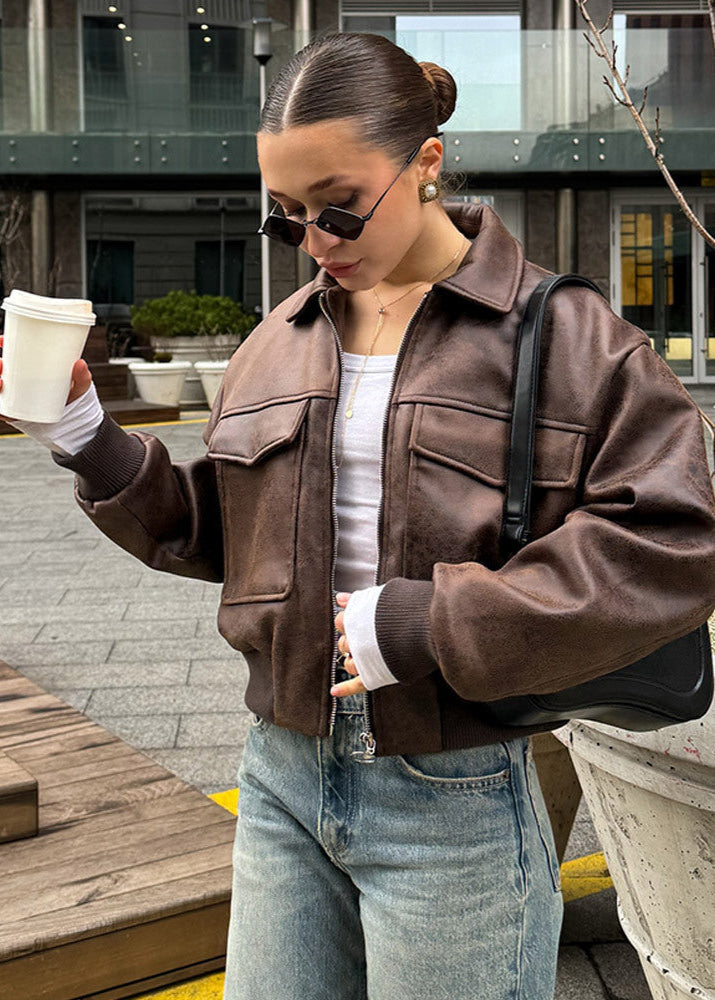 Rippstopfer Lederjacke Trendy Vintage Style - IdealeKleiden