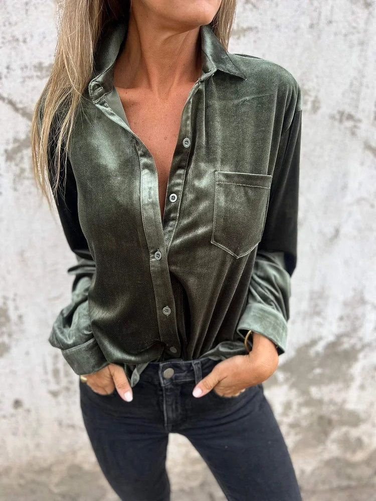 Damen Elegante Seidenbluse Klassischer Stil Langärmlig