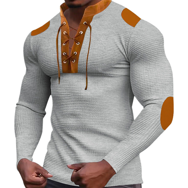 Herren Langarmshirt Strukturiert Modernes Schnürdesign