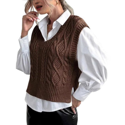 Damen Strickweste V-Ausschnitt Zopfmuster Elegantes Design