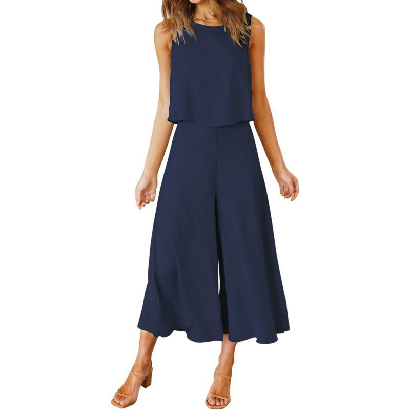 Damen Jumpsuit Elegant Fließend Weite Bein