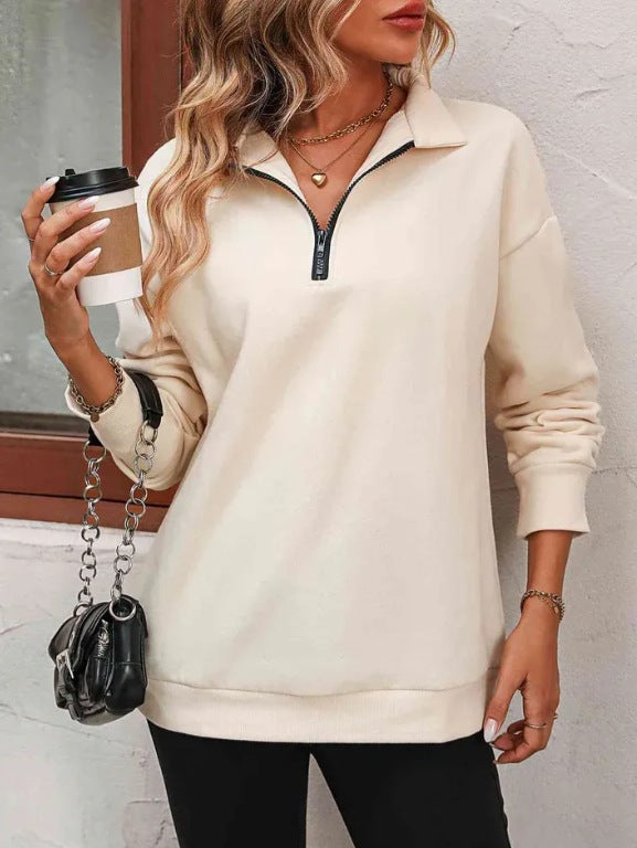 Damen Sweatshirt Lässig Reißverschluss Sportlich