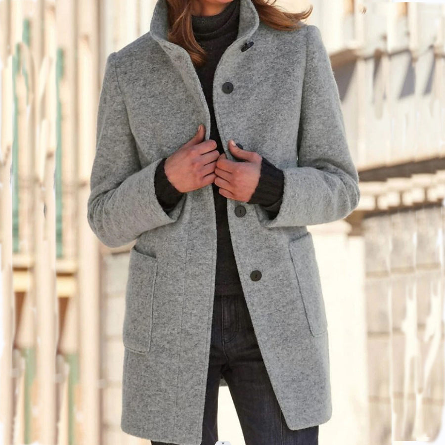 Damen Wolljacke Klassisch Elegantes Design Große Taschen