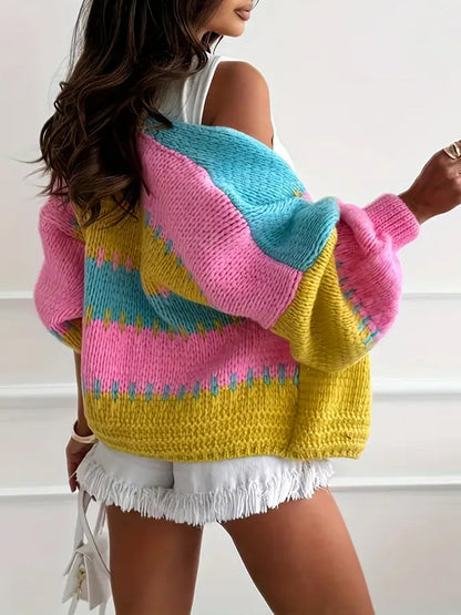 Damen Buntstrick Cardigan Farblich Vielfältig