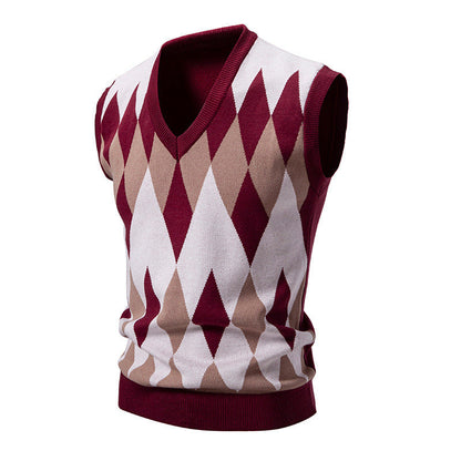 Herren Strickpullover Ärmellos Elegant Diamant Muster