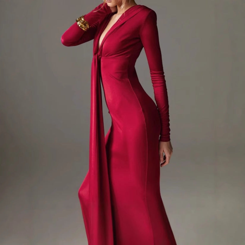 Damen Elegant Maxi Kleid mit Raffiniertem Detail und Figurformendem Schnitt