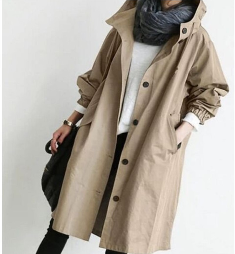 Damen Oversized Trenchcoat Kapuzenmantel Stilvoll