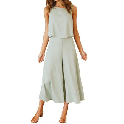 Damen Jumpsuit Elegant Fließend Weite Bein