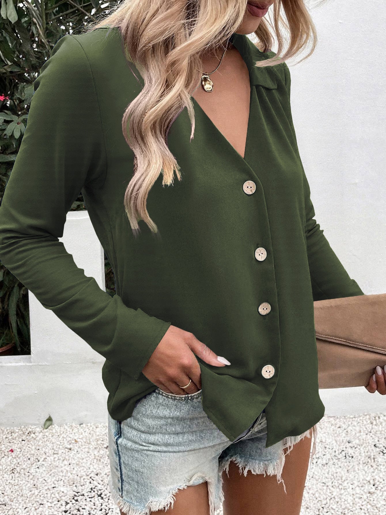 Damen Bluse Chic Knopfleiste Elegantes Oberteil