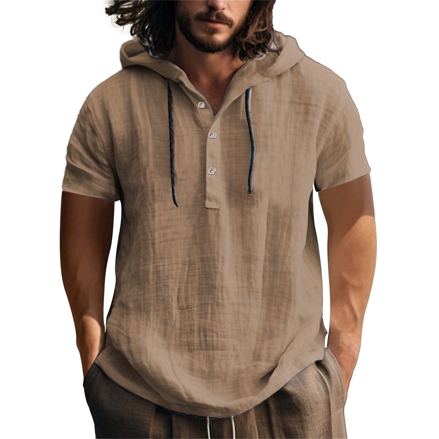 Herren Hoodie Kurzarm Leger Relaxt
