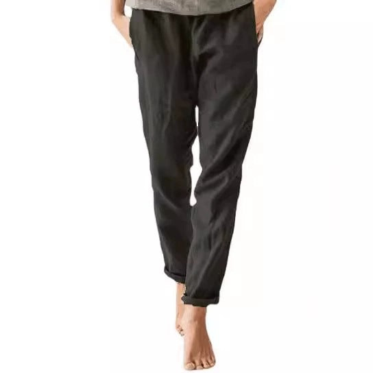Damen Leinenhose Bequem Elegant mit Taschen
