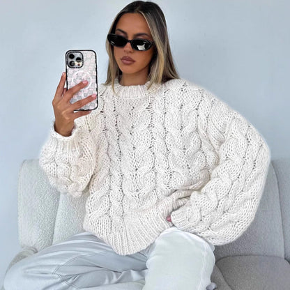 Damen Pullover Grobstrick Modern Zopfdesign - IdealeKleiden