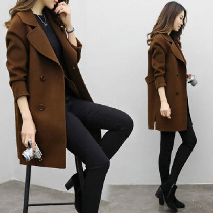 Damen Wollmantel Elegant Doppelknöpfe Wintermode