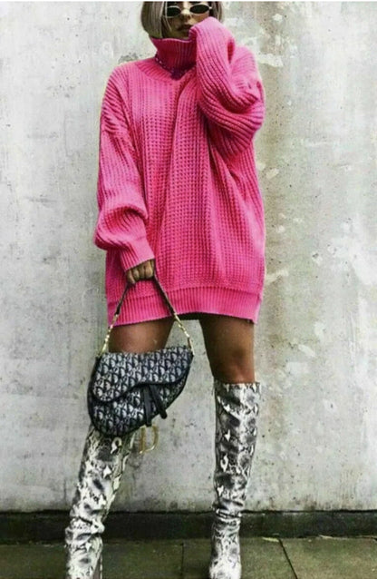 Damen Strickpullover Oversized Waffelmuster Trendy Style