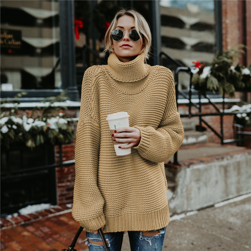 Weicher Damen Pullover Hochkragen Strick Optik