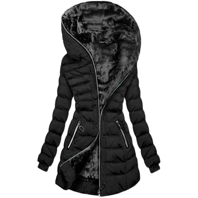 Winter Steppmantel Lang - Warme Kapuzenjacke Modern - IdealeKleiden