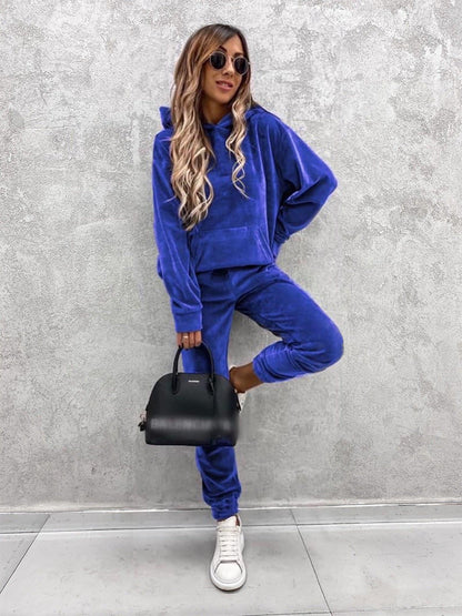 Damen Sportanzug Mikrofaser Kapuze Taschen Aktivewear