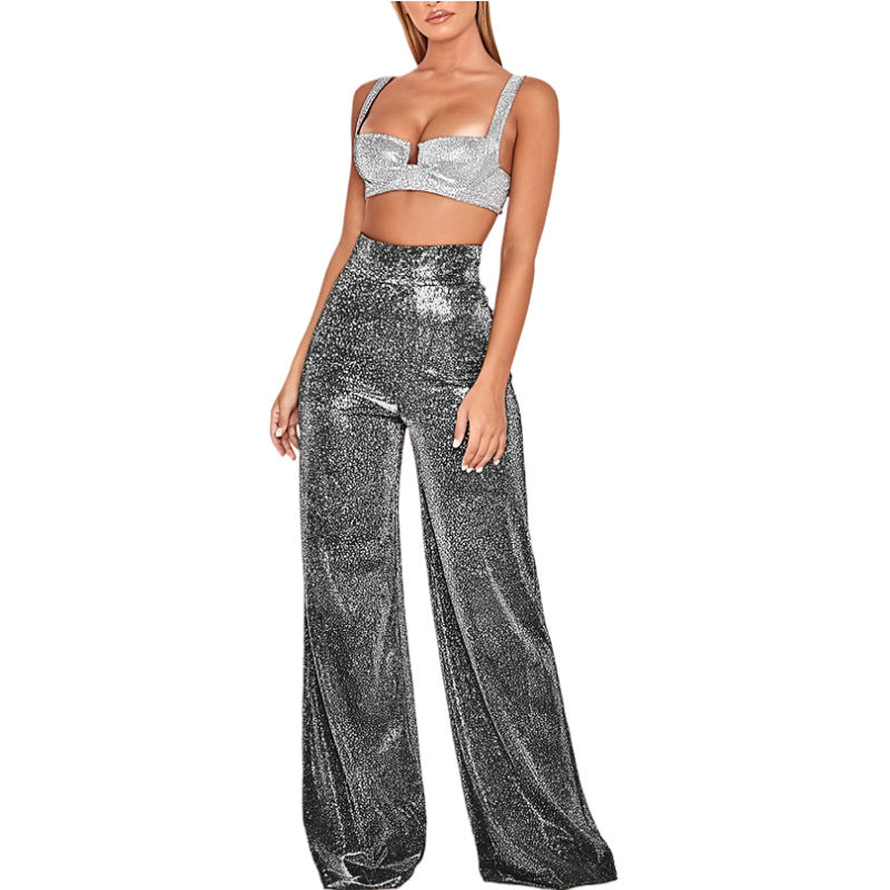 Glitzerndes Damen Zweiteiler Set Hochtailliert Elegant