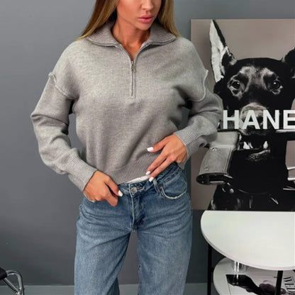 Damen Sweater Modern Halb Reißverschluss